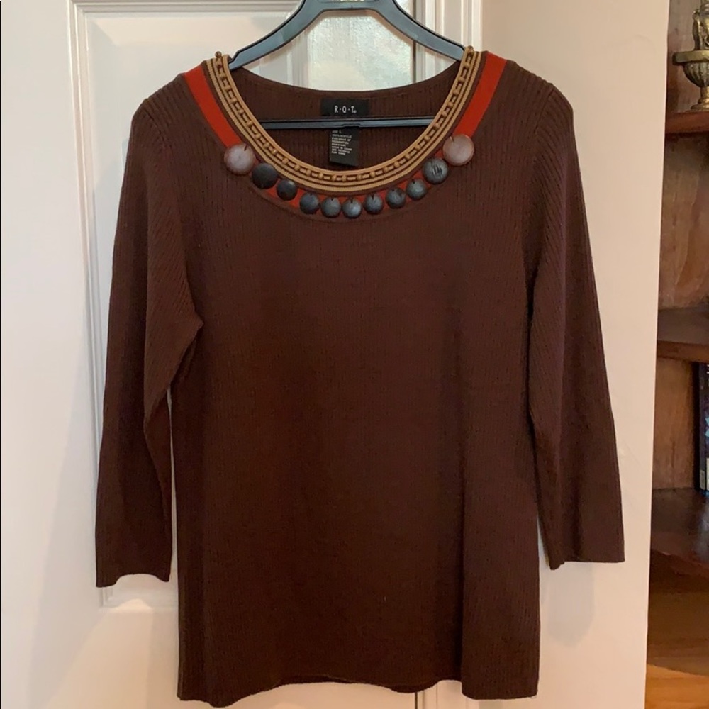 Women’s chocolate brown embellished sweater.